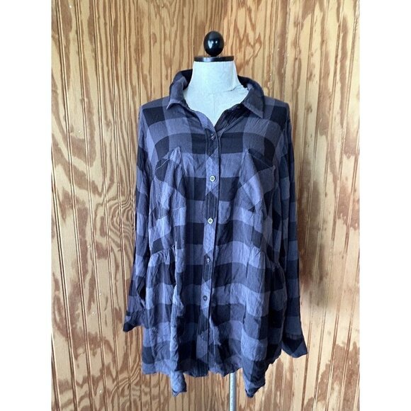 Torrid Peplum Challis Button-Down Shirt Black Gray Long Sleeve Plus  3 (3X) - Picture 2 of 9
